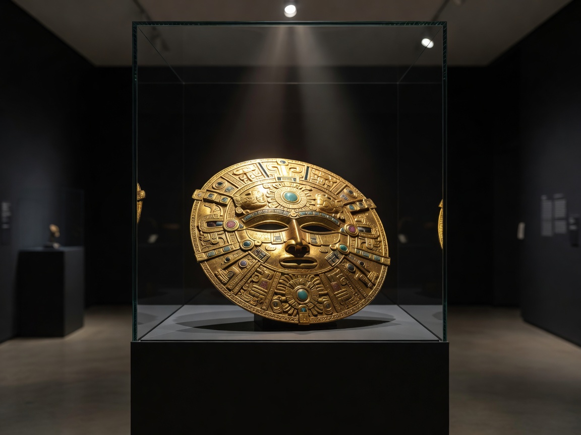 Golden ancient artifact on display