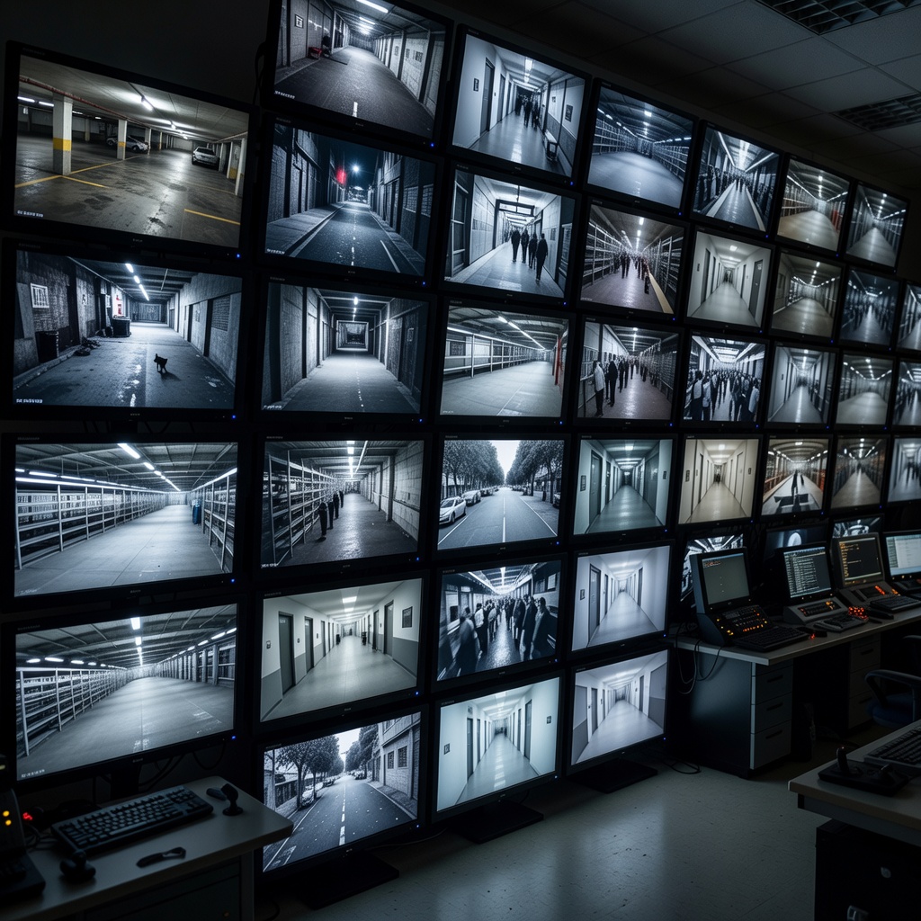Multiple security camera feeds on a monitor array